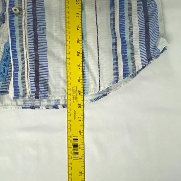 Robert Graham Shirt Mens L Blue White Stripe Contrast Trim Flip Cuff Button Up - Picture 12 of 14